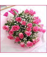 ピンクバラ25本とかすみ草の花束